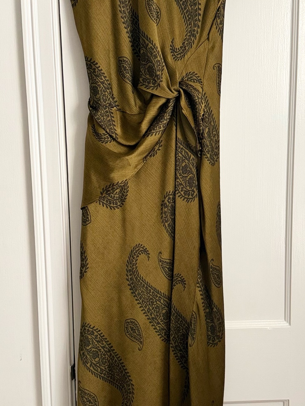 Zara Olive Green Paisley-Print Dress
